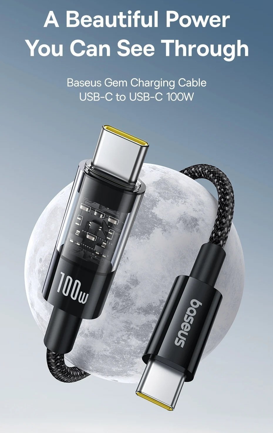 Baseus Cable USB-C to USB-C Gem Series 100W 1.0m Black