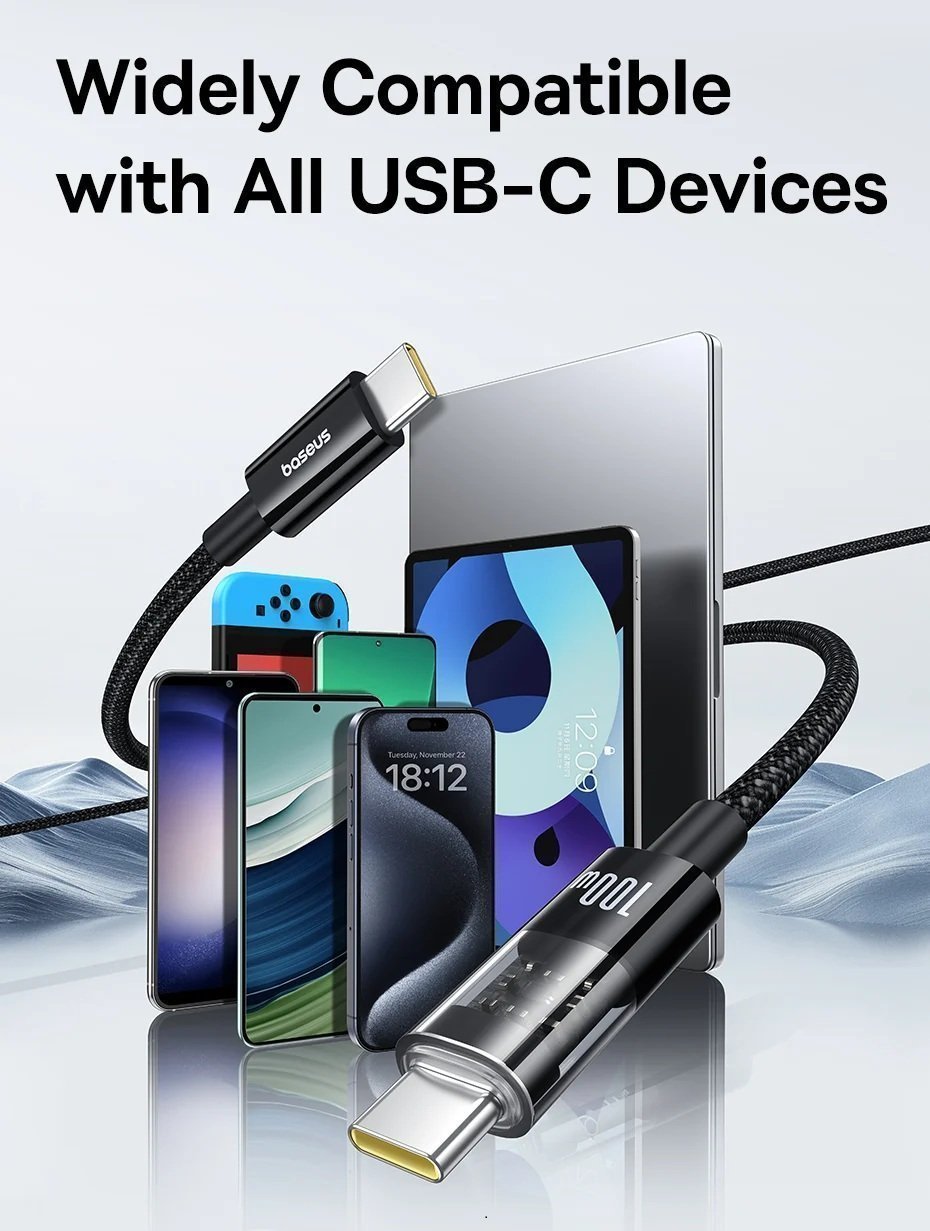Baseus Cable USB-C to USB-C Gem Series 100W 1.0m Black