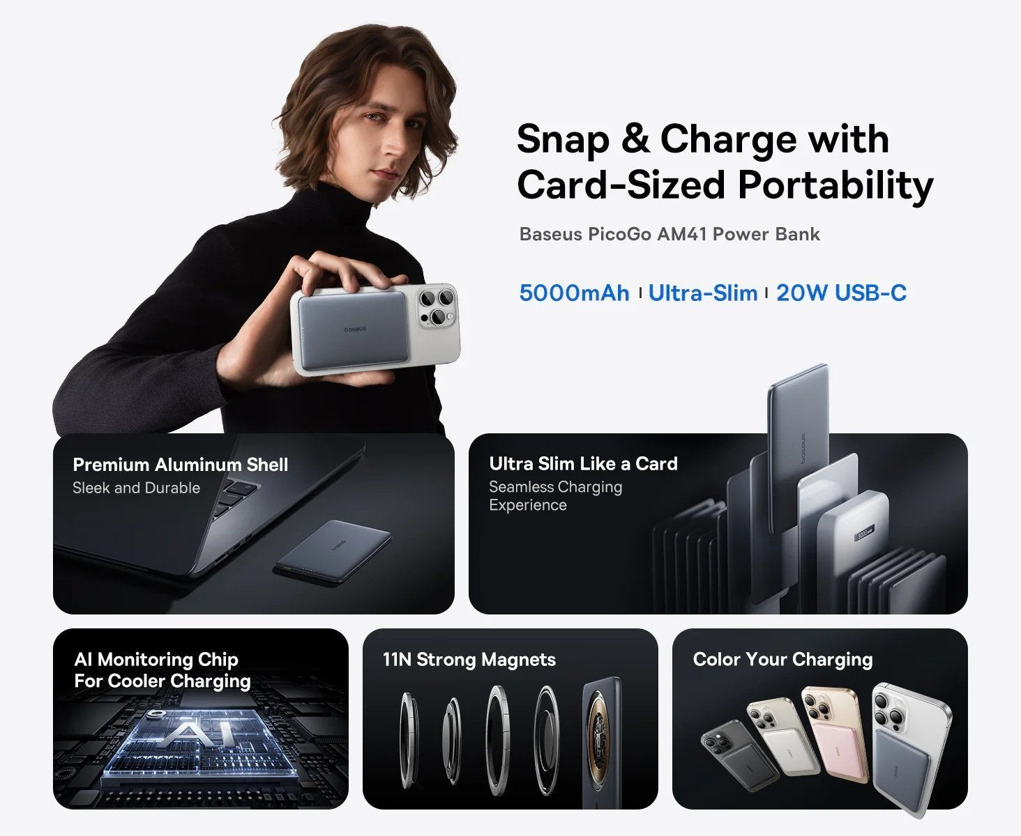 Baseus Powerbank Wireless 20W 5000mAh PicoGo AM41Titanium
