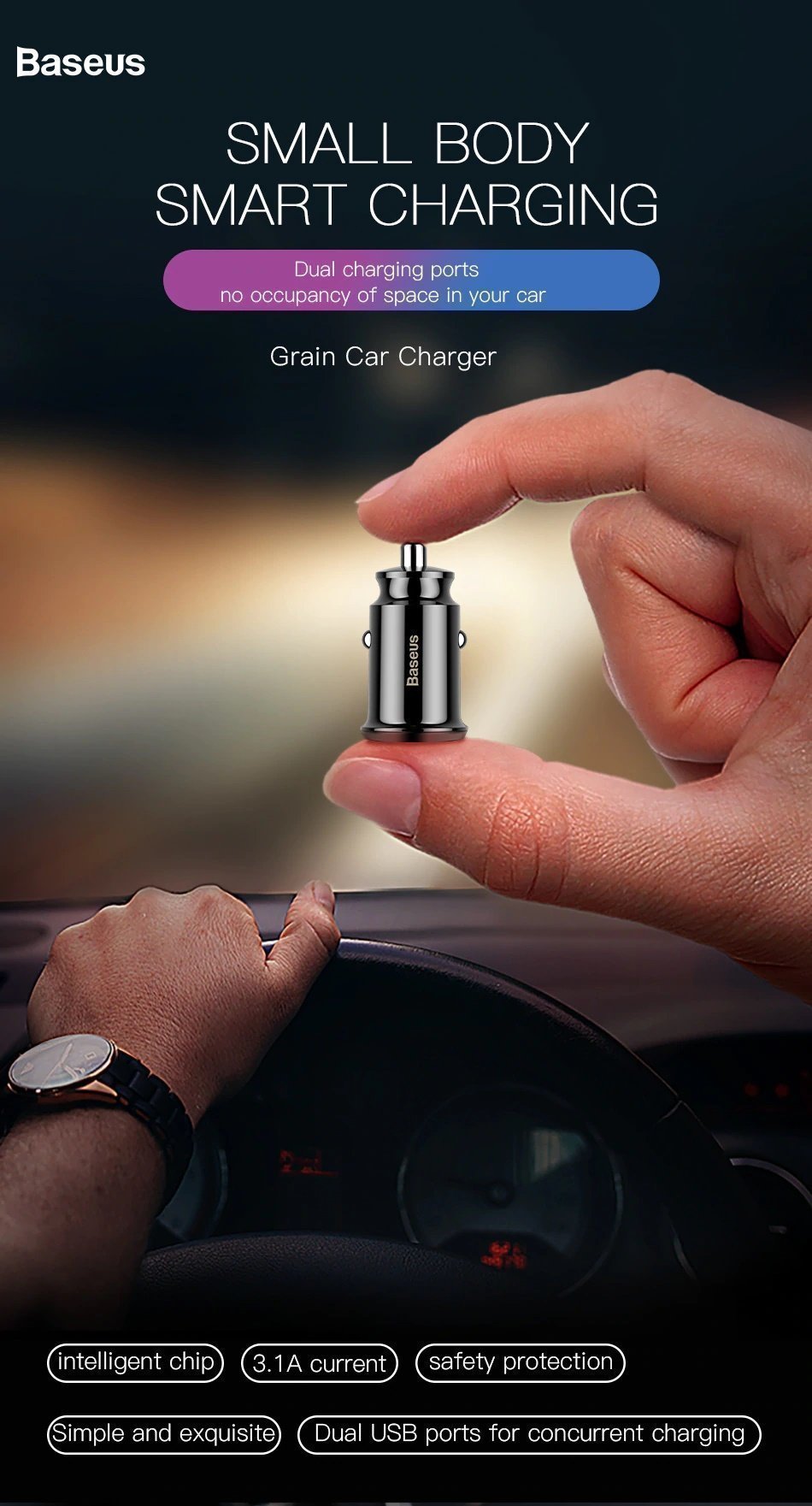 Baseus CCALL-ML01 Grain Car Charger 3.1A Black