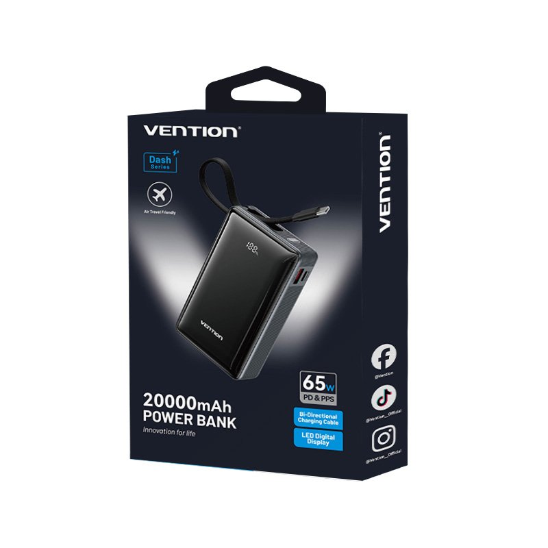 Vention Powerbank 20000mAh 65W+Built-in USBC FKDM0