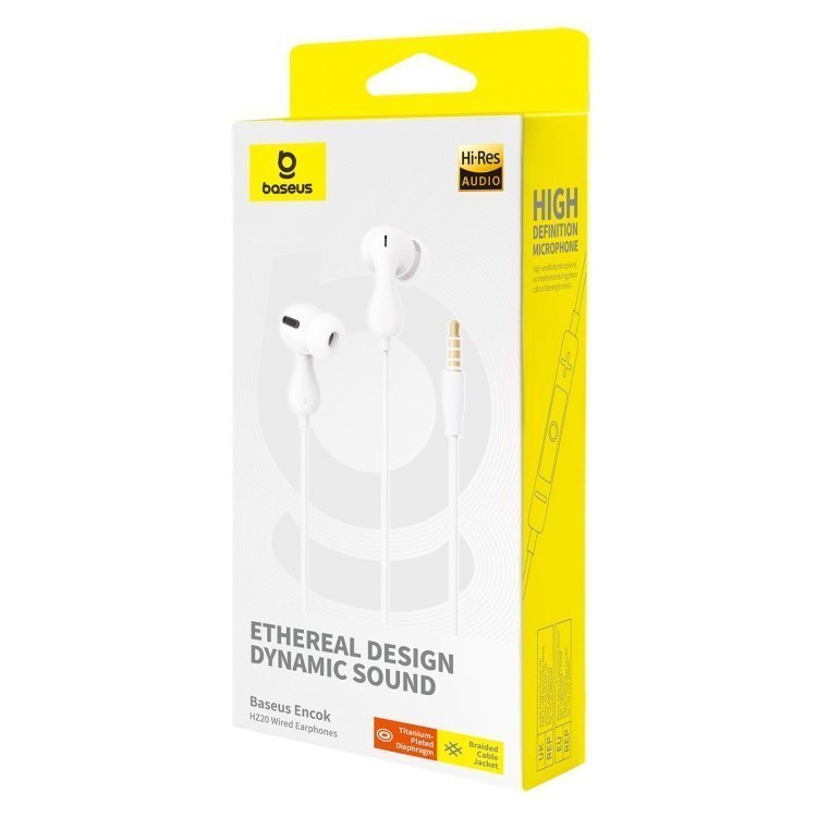 Baseus Headphones In Ear Wired 3.5mm HiRes HZ20 White