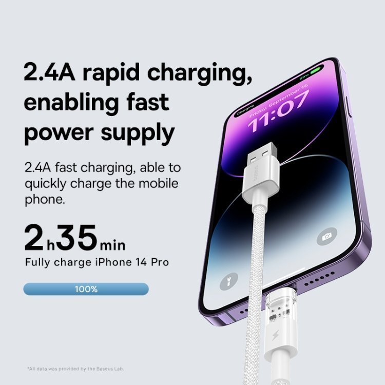 Baseus Cable Lightning to USB-A Gem Series 2m Moon White