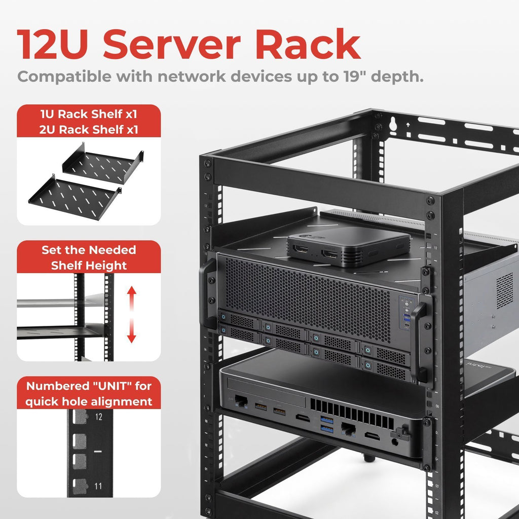 Lumivida Open Frame Server Rack 12U CAB-017-12U