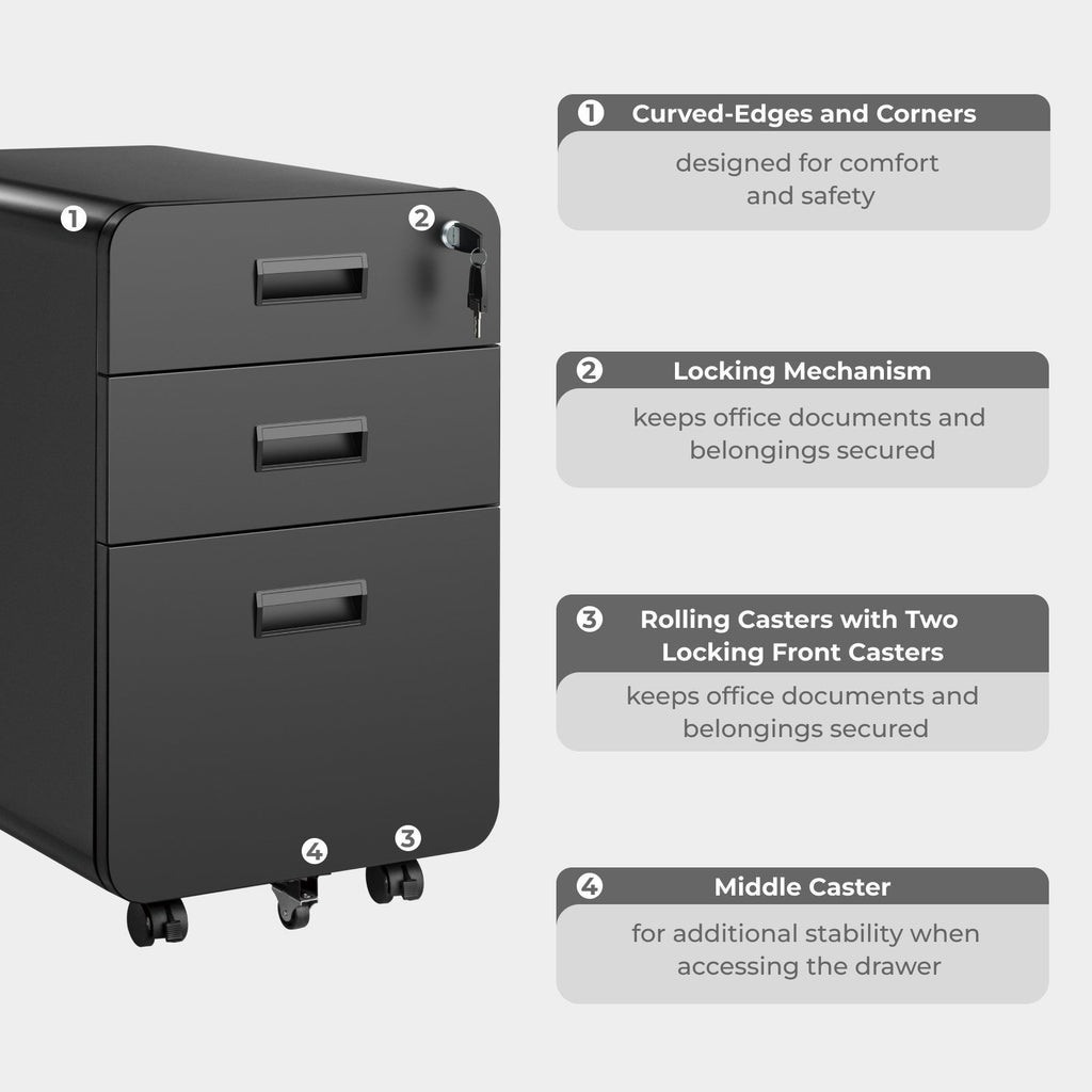 Lumivida File Cabinet Mobile with 3 Lockable Drawers CAB03-3