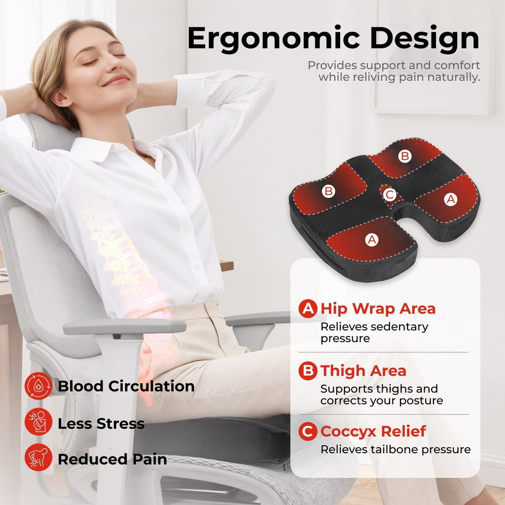 Lumivida Ergonomic Seat Cushion for Coccyx Orthopedic with Memory Foam & Carry Handle RSC01-2
