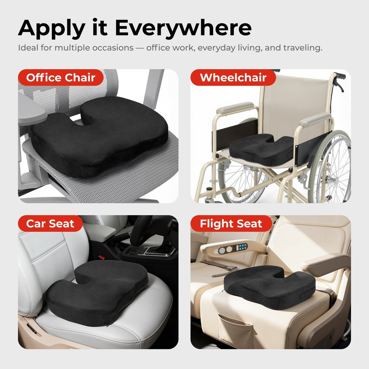 Lumivida Ergonomic Seat Cushion for Coccyx Orthopedic with Memory Foam & Carry Handle RSC01-2