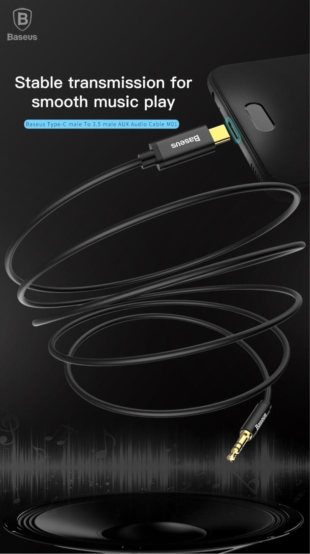 Baseus Yiven Type-C Male to 3.5 Male Audio Cable 1.2m