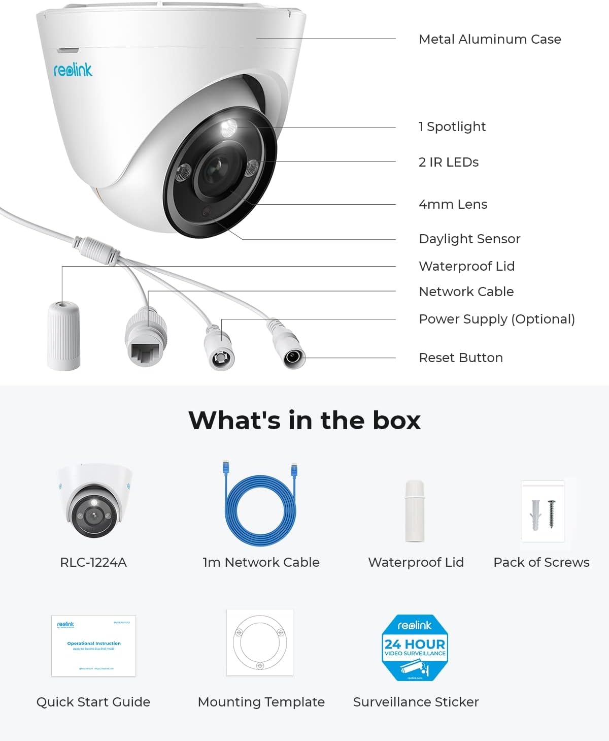 Reolink POE IP Dome Camera 12MP Fixed RLC-1224A (P340)