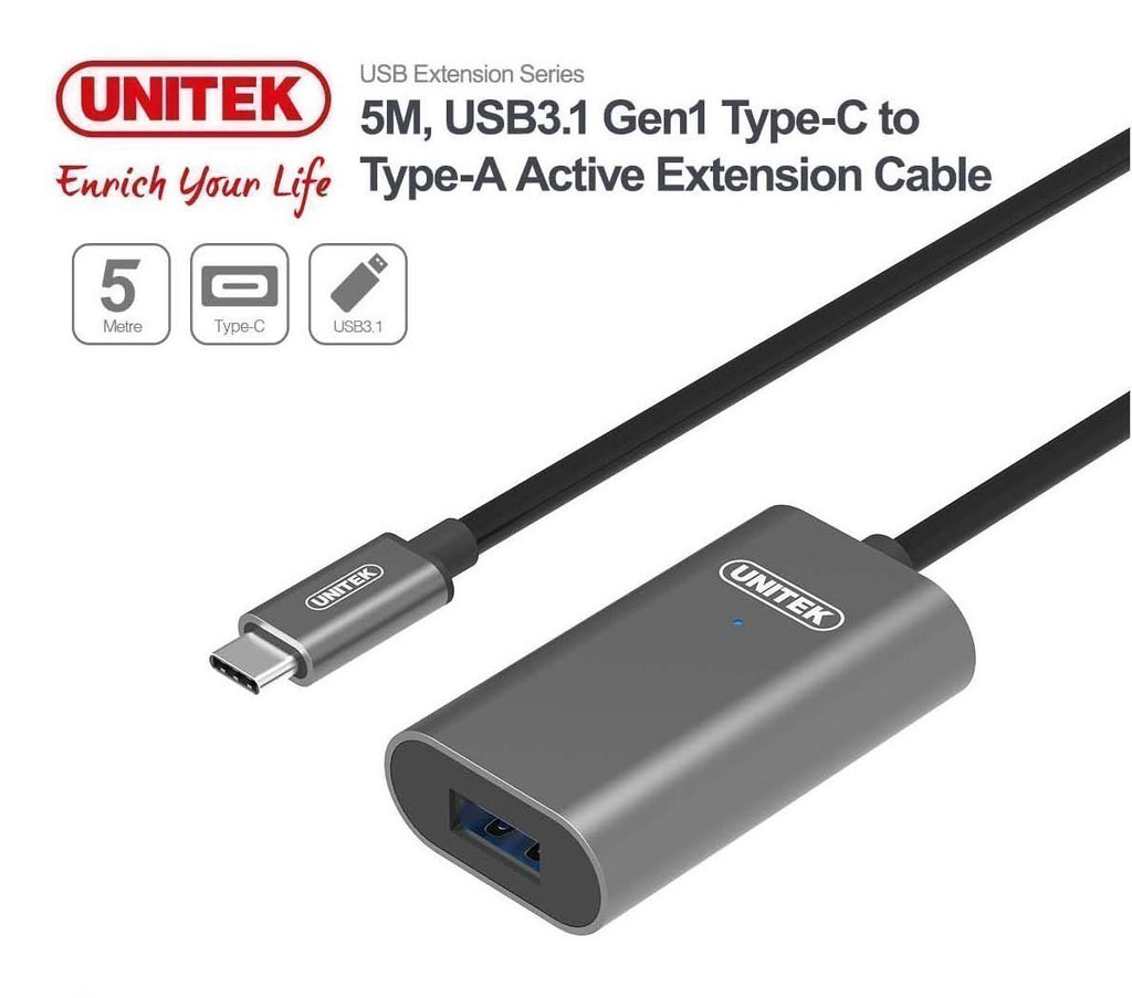 Unitek U304A USB3.1 USB-C Male to USB-A Female Active Extension Cable 5m