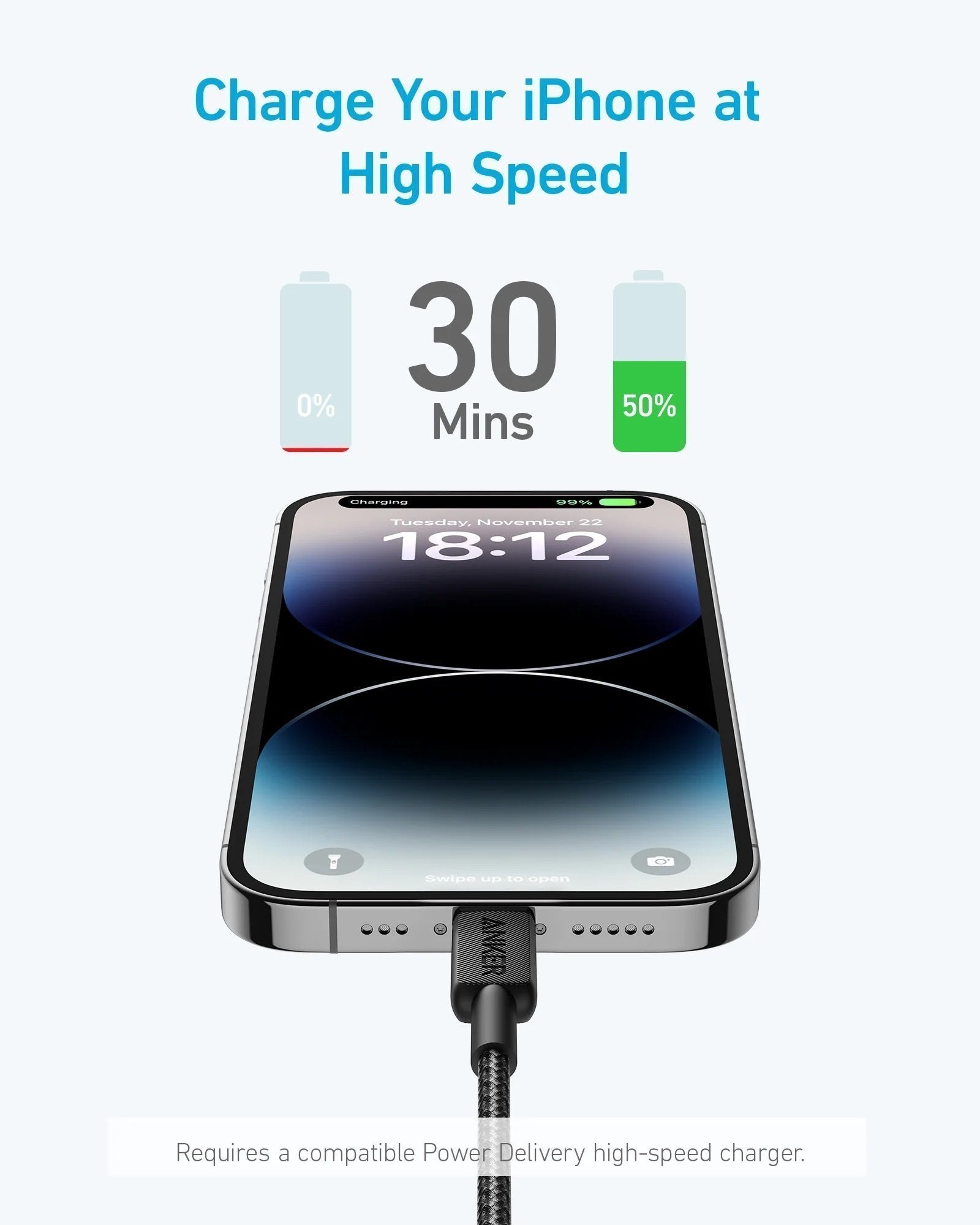 Anker Mobile Cable USB C to MFI 1.8m 322 Black