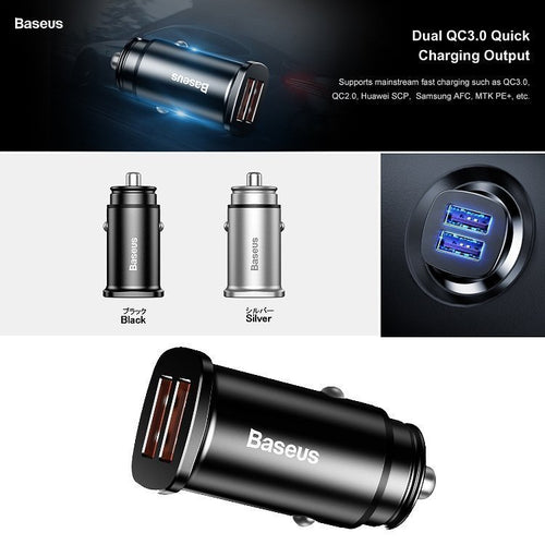 Baseus CCALL-DS01 Sq Metal Dual QC3.0 Car Charger