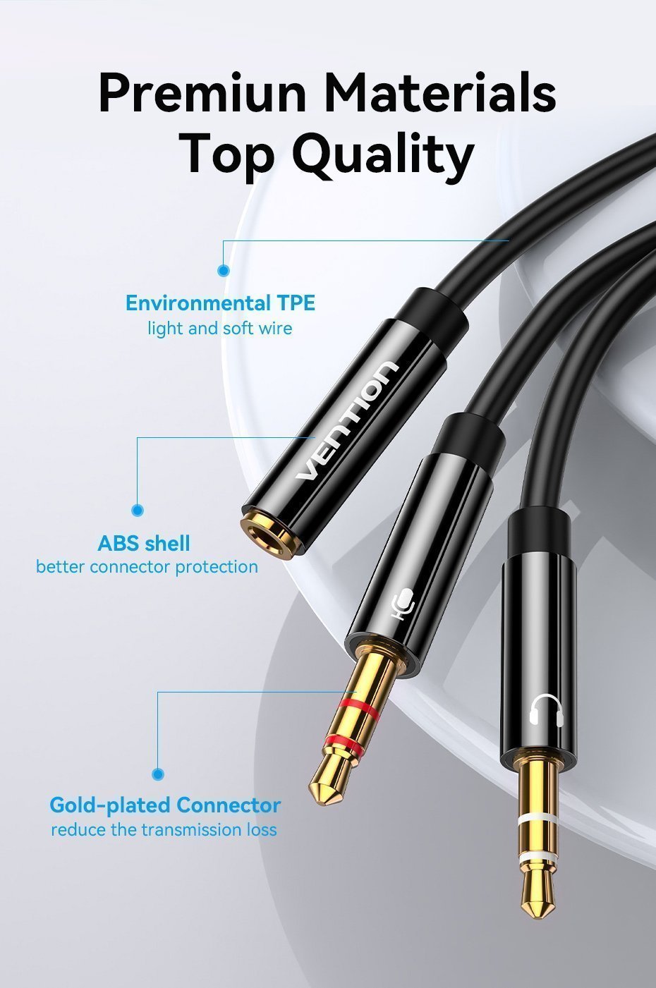 Vention AUDIO 3.5mm F to 2×3.5mm M Splitter Cable 0.3m BBTBY