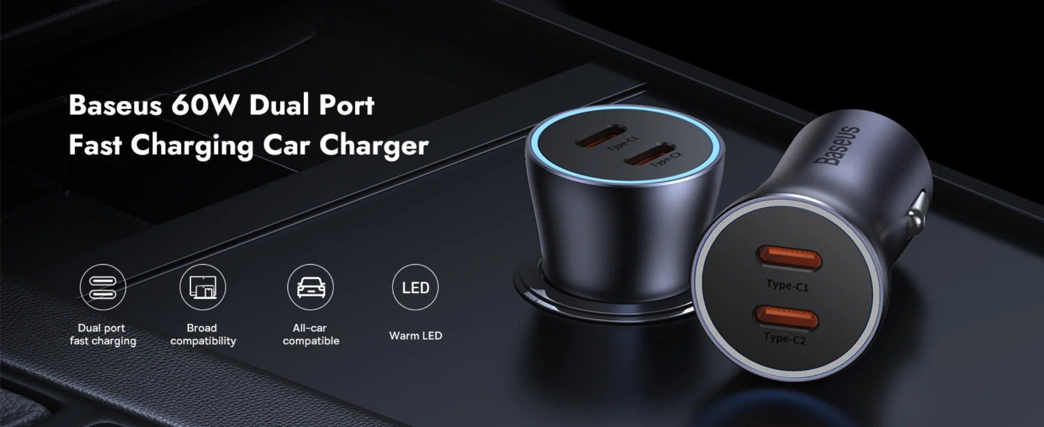 Baseus Car Charger C+C 60W Golden Contactor Max Dark GrayDuplicate