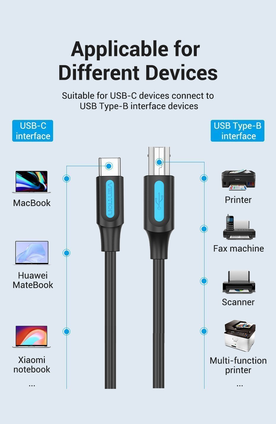 Vention IT Cable USB-C 2.0 to USB-B Male for Printer 2.0m CQUBH