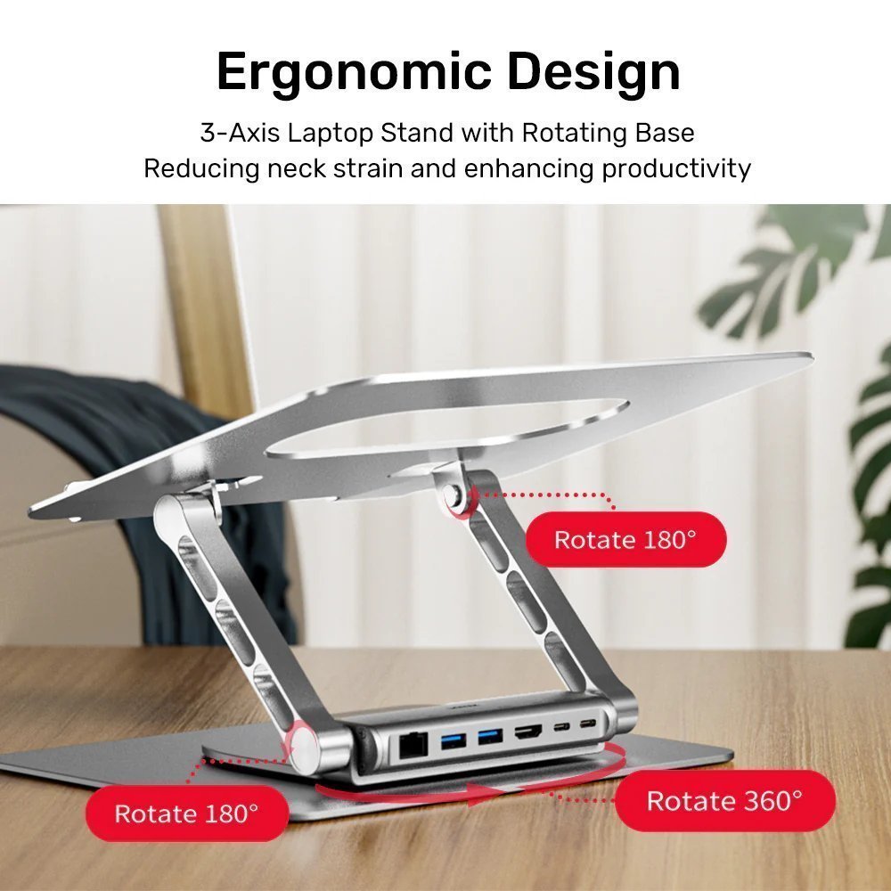 Unitek Stand for Laptop 360 Rotation & Hub HDMI/Lan/PD100W D1109B