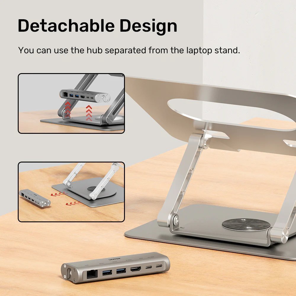 Unitek Stand for Laptop 360 Rotation & Hub HDMI/Lan/PD100W D1109B