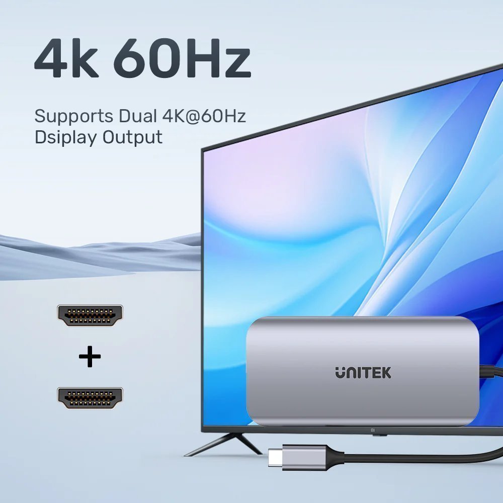 Unitek USB-C Hub 3xUSB/2xHDMI MST/SD/Gb/PD100W D1122A