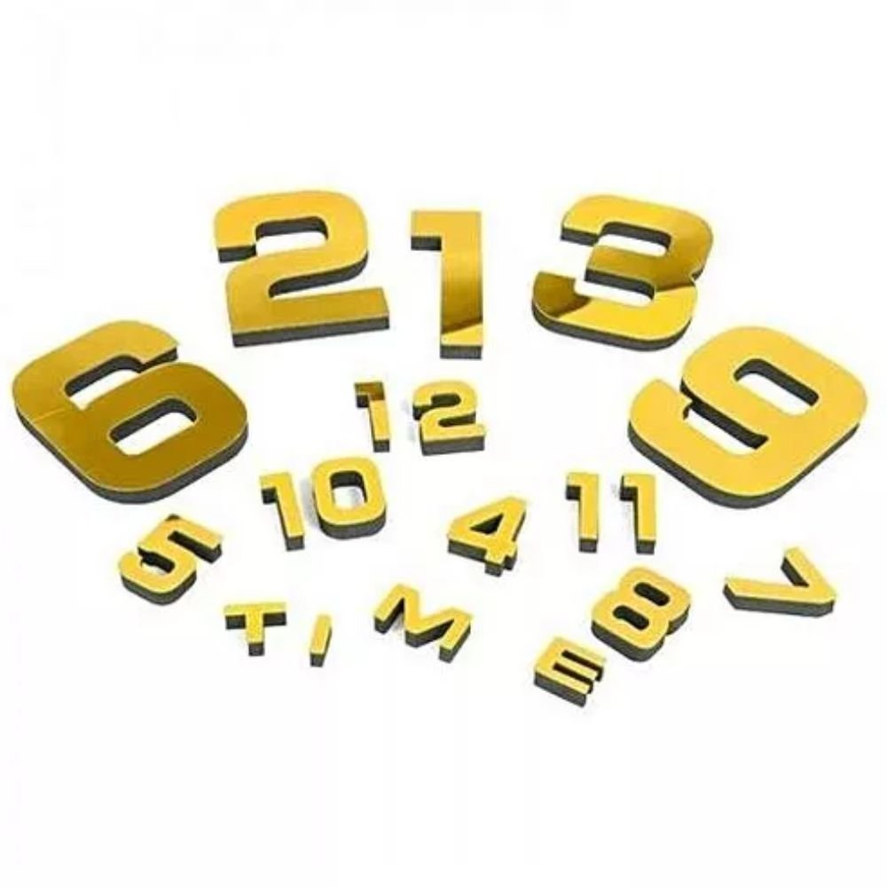 12S005-GF Ρολόι Τοίχου DIY με Aυτοκόλλητα Ψηφία 3D, Χρυσό