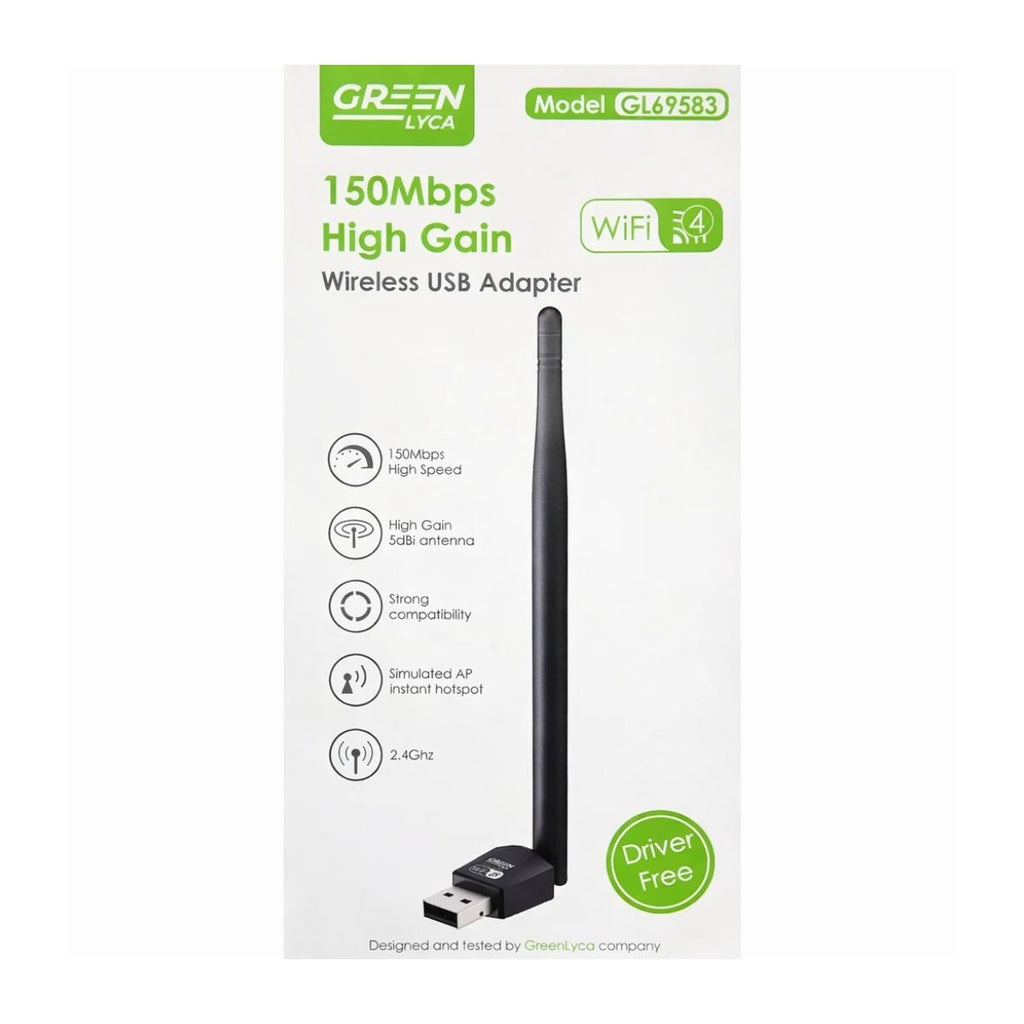 Green Lyca Ασύρματος USB Αντάπτορας Δικτύου 150Mbps με Κεραία 5dBi & Λειτουργία Hotspot GL69583