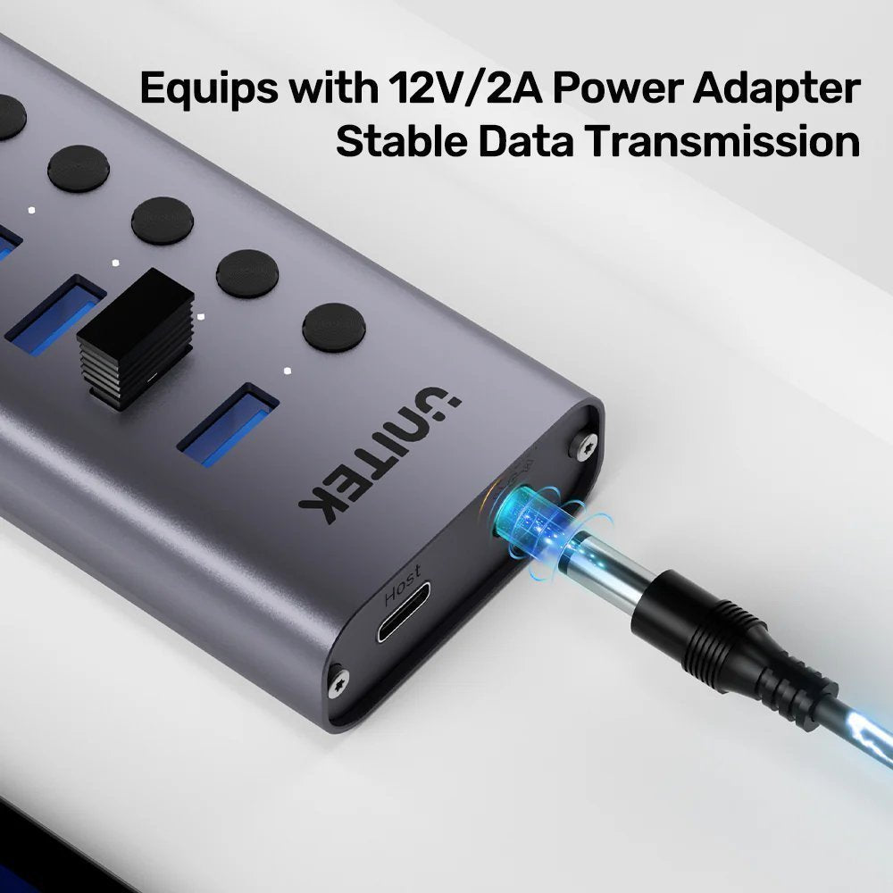 Unitek USB-C Hub 7xUSB-A Power Switch 12V2A H1314A