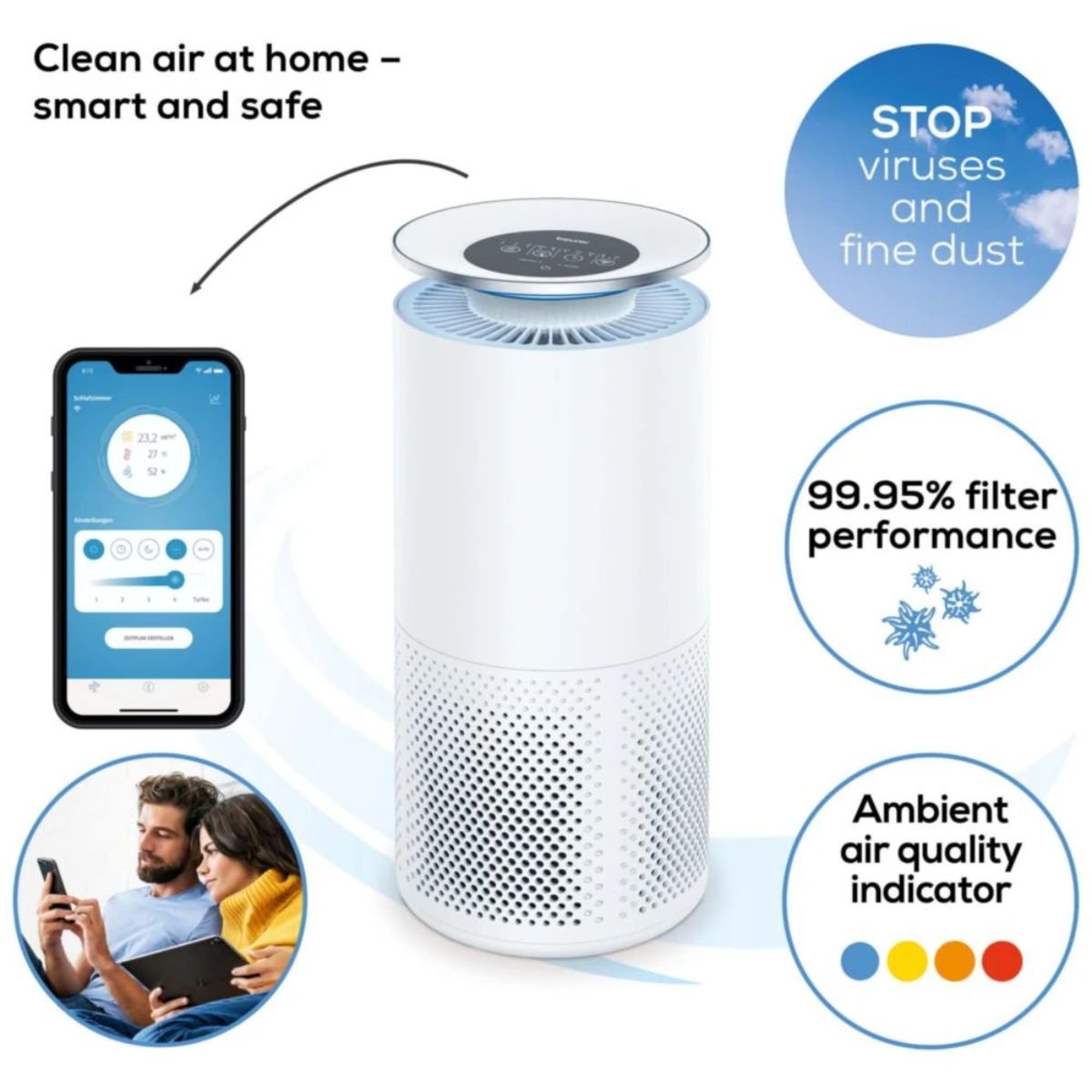 Beurer Καθαριστής Αέρα Wi-Fi 45W με Φίλτρο HEPA H13 και Έλεγχο μέσω Εφαρμογής LR400WIFI