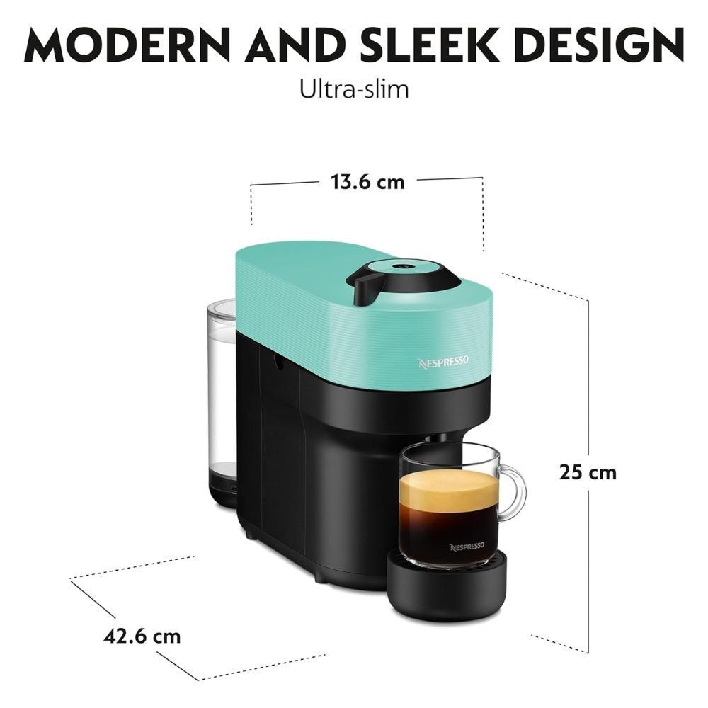 Nespresso Vertuo Pop Μηχανή Καφέ με Centrifusion™ Τεχνολογία & 6 Μεγέθη Ροφημάτων για Κάψουλες Vertuo,19bar, Aqua Mint