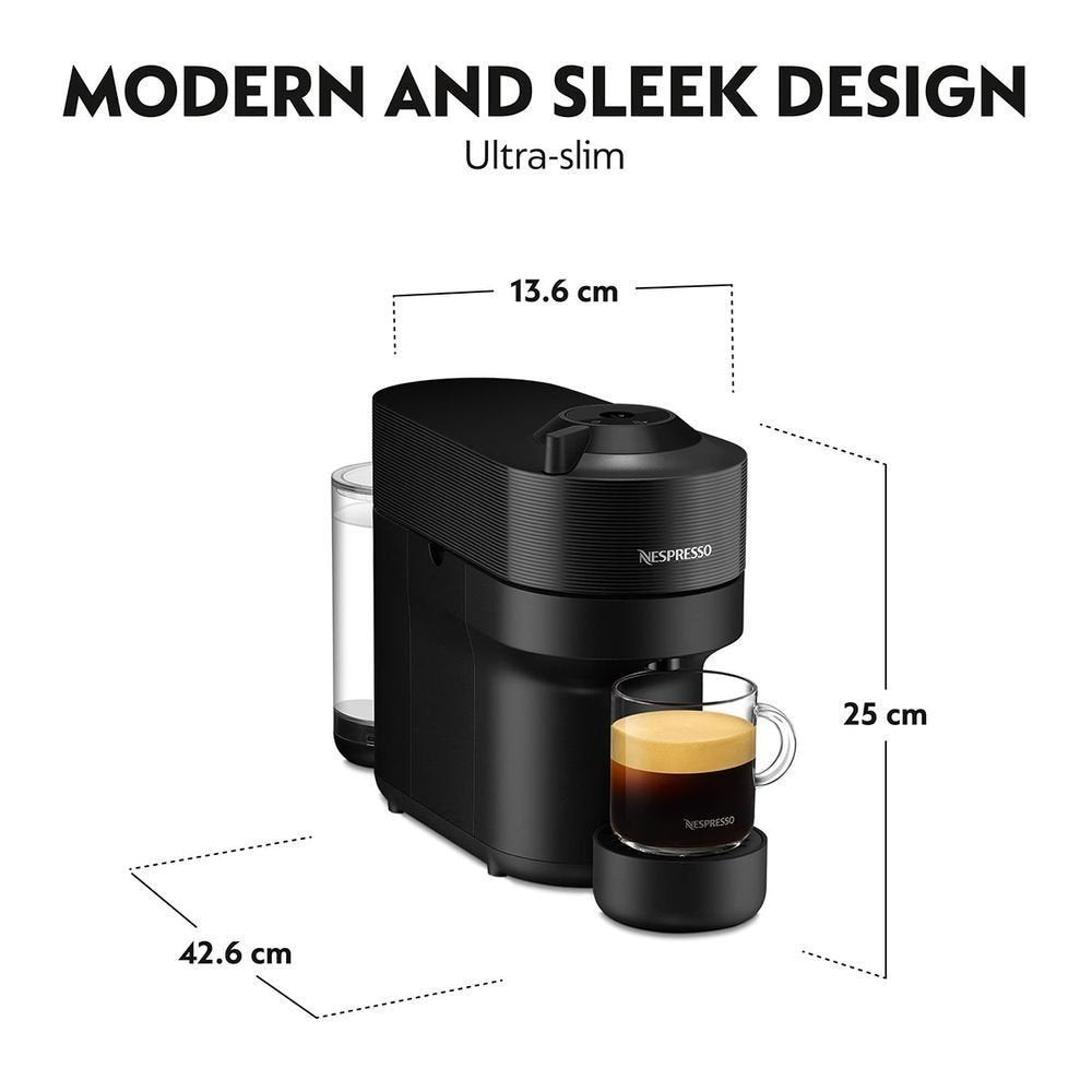 Nespresso Vertuo Pop Μηχανή Καφέ με Centrifusion™ Τεχνολογία & 6 Μεγέθη Ροφημάτων για Κάψουλες Vertuo,19bar, Liquorice Black
