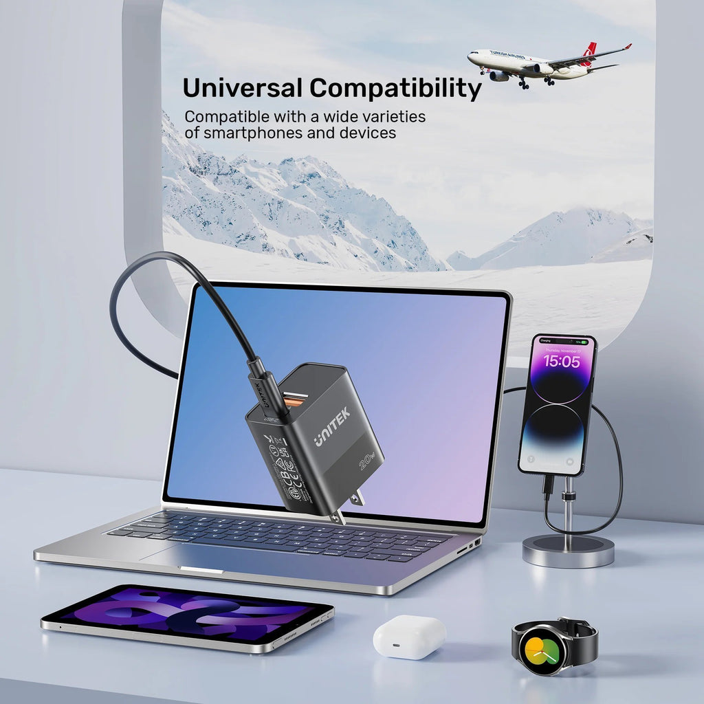 Unitek Charge Wall 20W USB-C PD & QC 3.0 UK Black P1124ABK