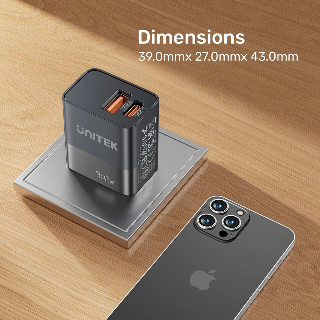 Unitek Charge Wall 20W USB-C PD & QC 3.0 UK Black P1124ABK