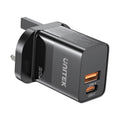 Unitek Charge Wall 20W USB-C PD & QC 3.0 UK Black P1124ABK