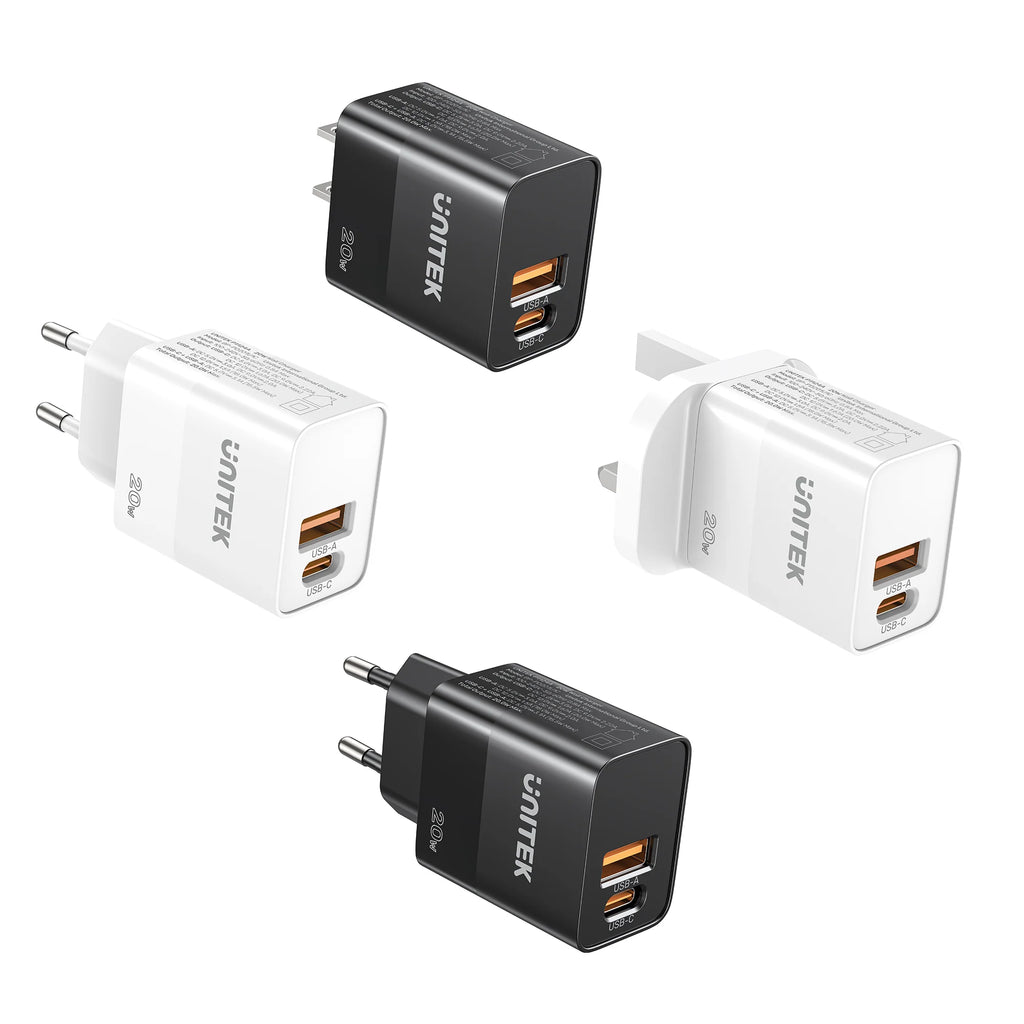 Unitek Charge Wall 20W USB-C PD & QC 3.0 UK Black P1124ABK