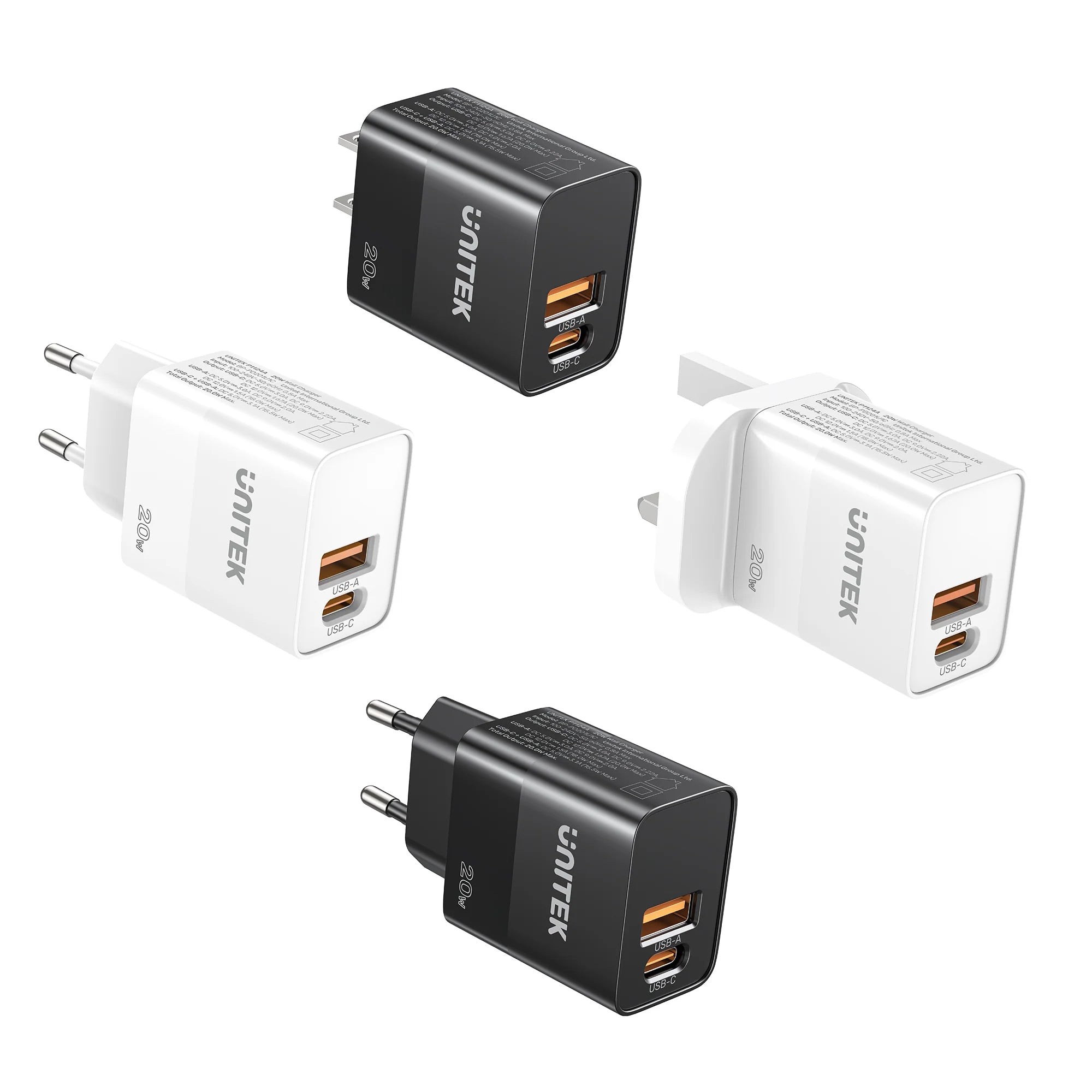 Unitek Charge Wall 20W USB-C PD & QC 3.0 UK Black P1124ABK