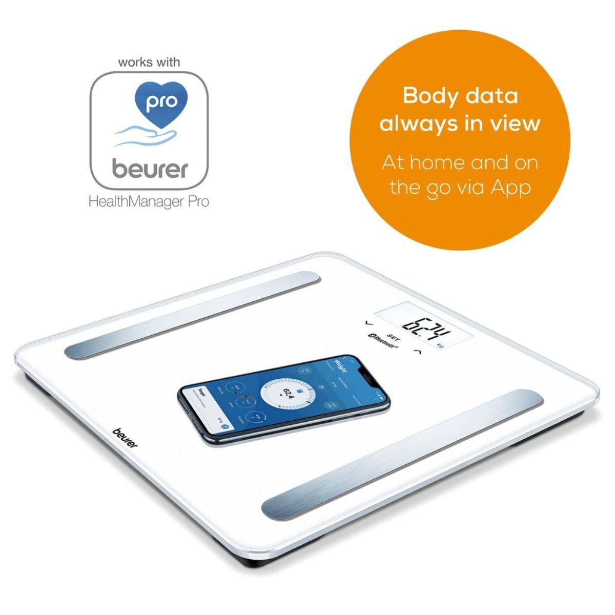 Beurer Pure Bluetooth Διαγνωστική Ζυγαριά Μπάνιου με Ανάλυση Σώματος και Σύνδεση Bluetooth BF 600 Λευκό