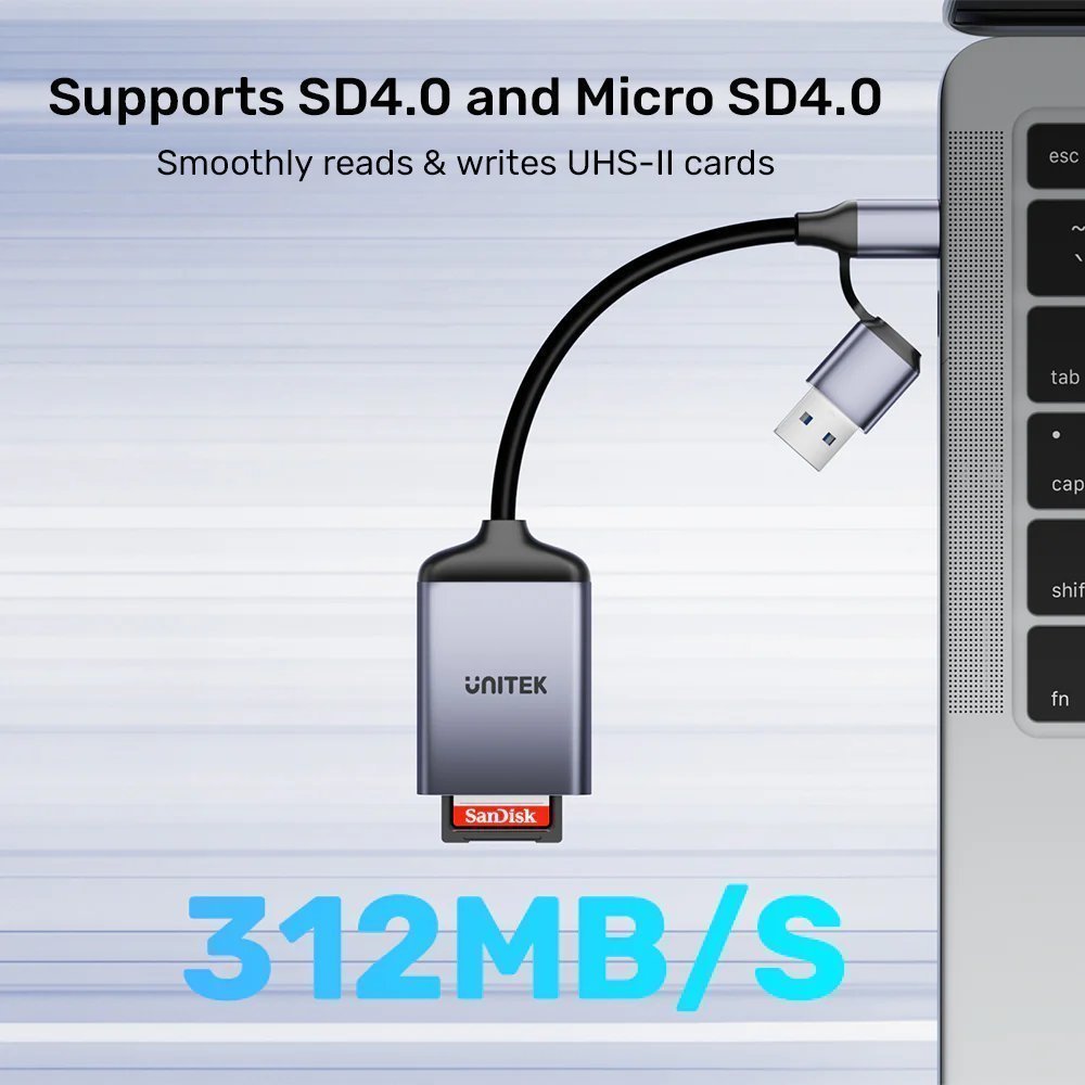 Unitek Card Reader USB A/C Supports SD/Micro SD 4.0 R1018E