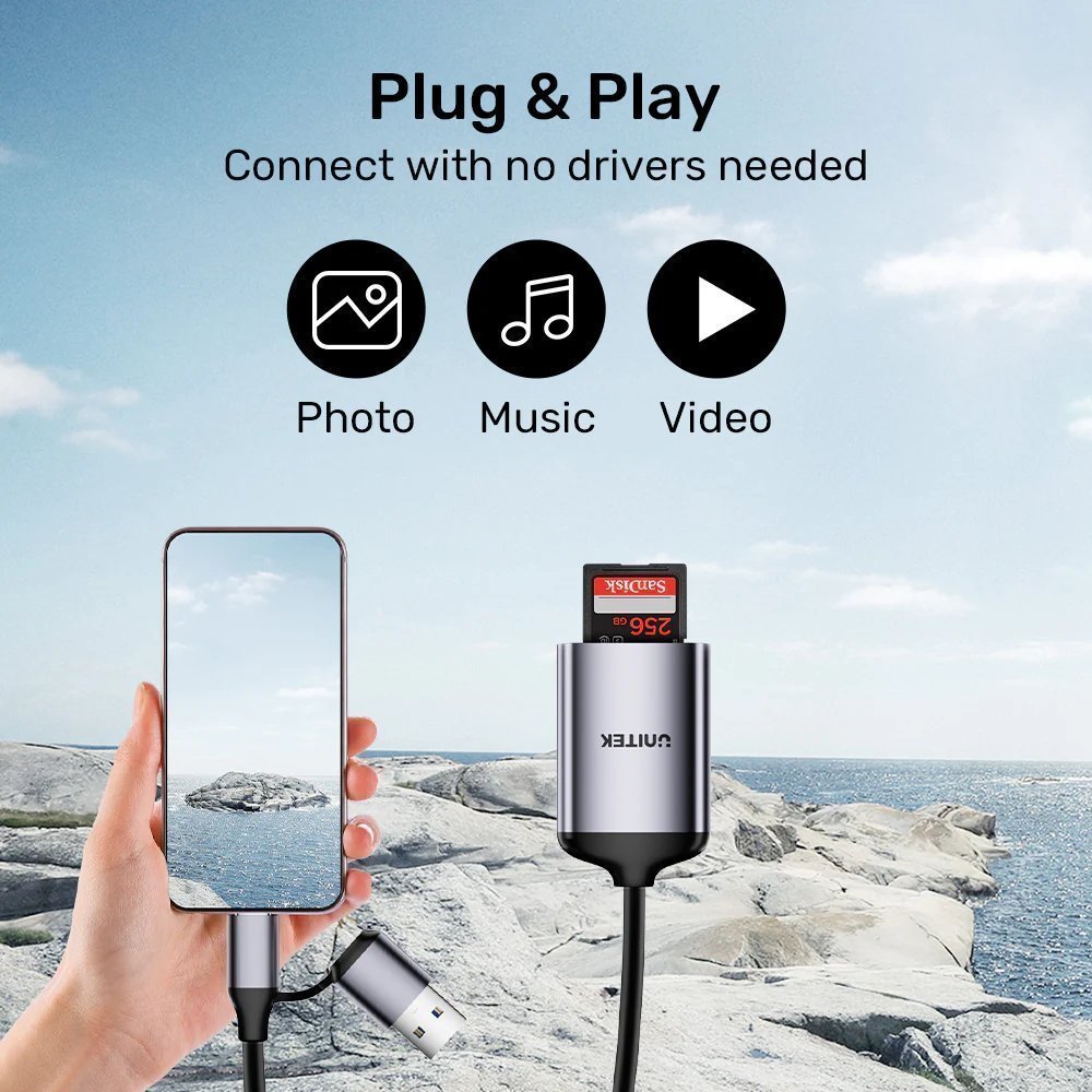 Unitek Card Reader USB A/C Supports SD/Micro SD 4.0 R1018E