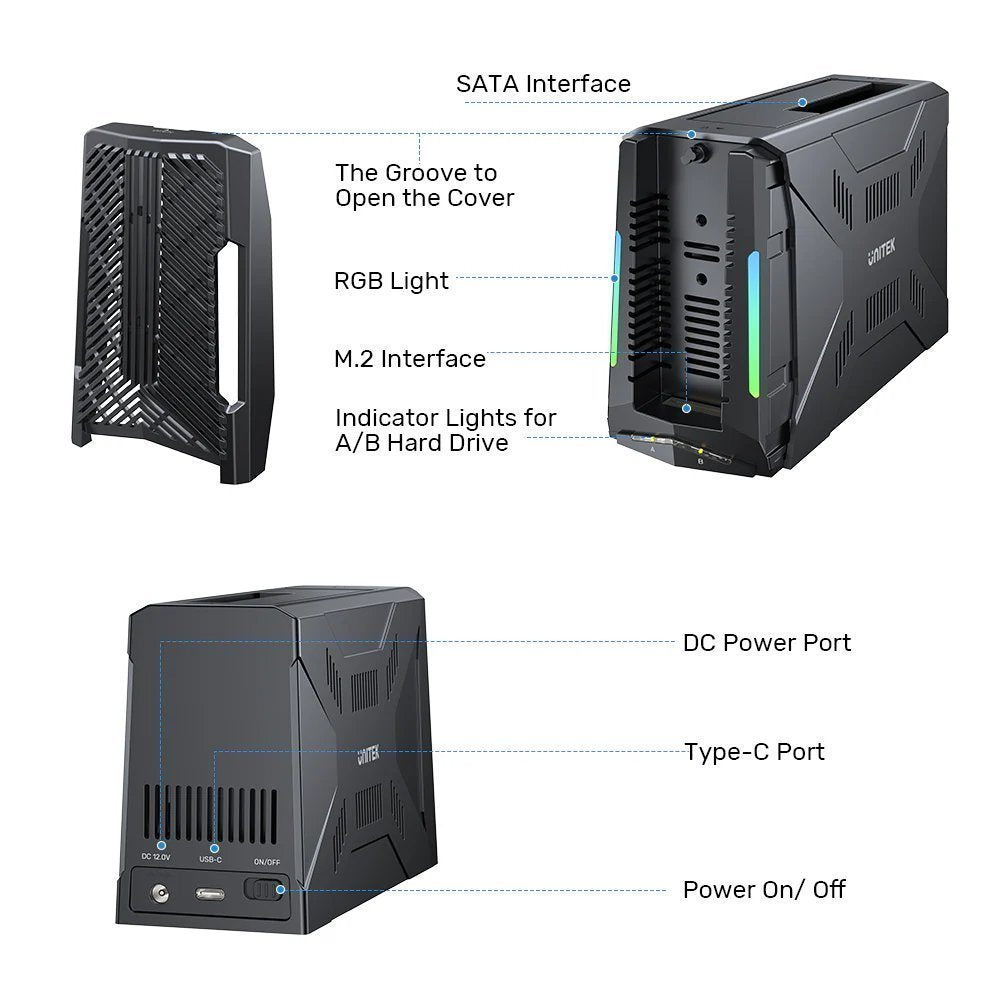Unitek USB-C NVME/PCIe/SATA/HDD 10Gbps RGB Docking Station S1234B