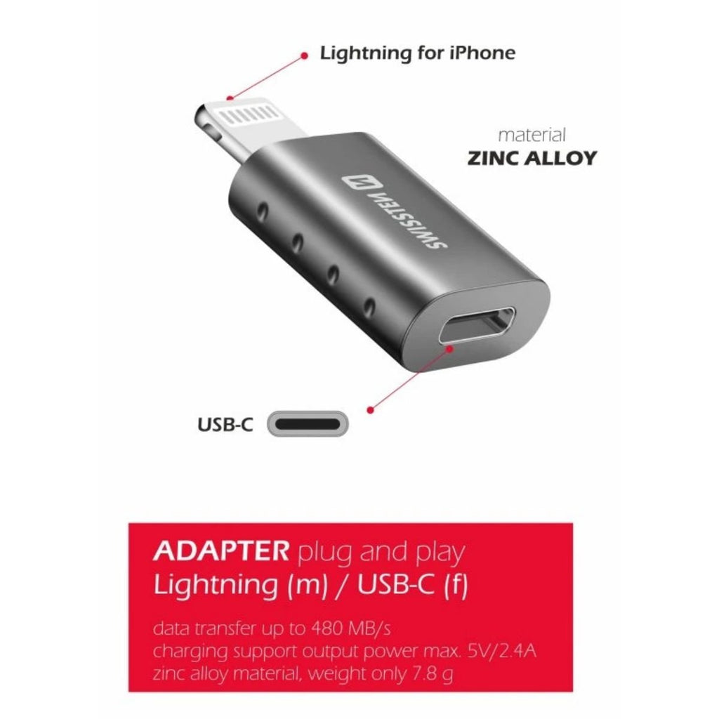 SWISSTEN OTG Adapter Lightning σε USB-C με Υποστήριξη Μεταφοράς Δεδομένων & Φόρτισης 55500400