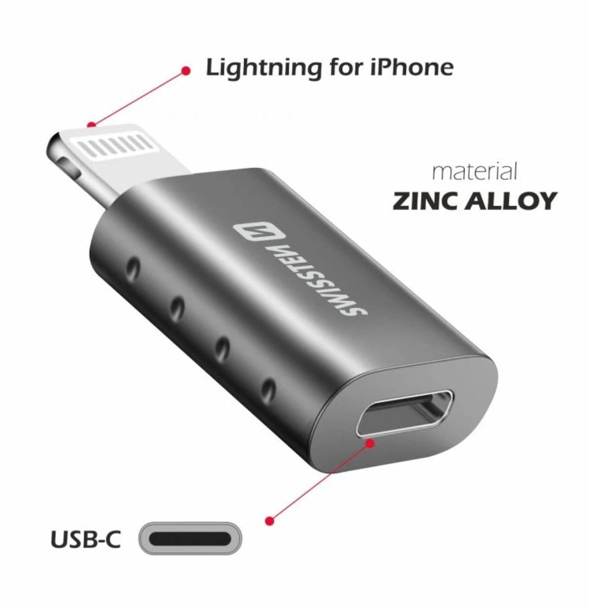SWISSTEN OTG Adapter Lightning σε USB-C με Υποστήριξη Μεταφοράς Δεδομένων & Φόρτισης 55500400