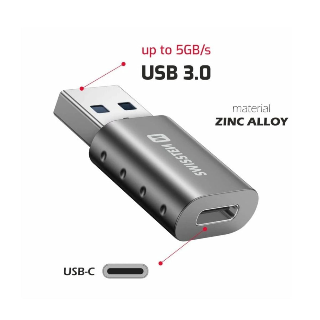 SWISSTEN OTG Adapter USB-A σε USB-C με Υποστήριξη Υψηλής Ταχύτητας Μεταφοράς Δεδομένων