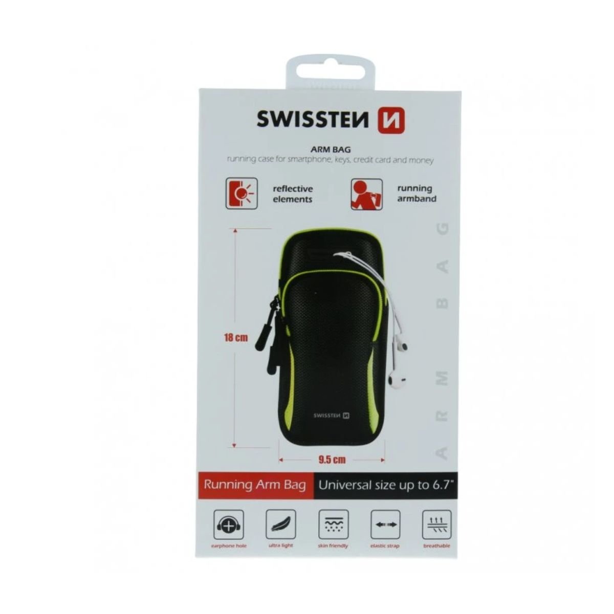 SWISSTEN ArmBag Αθλητική Θήκη Μπράτσου για Smartphone έως 6.7″ με Ανακλαστικά Στοιχεία 32903500 Μαύρο