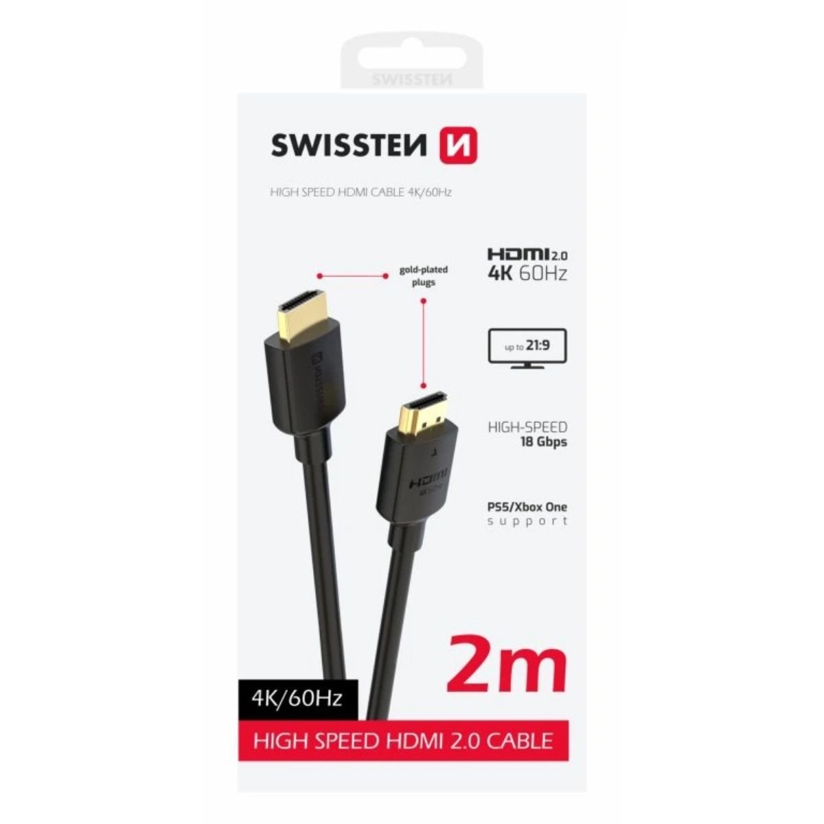 Swissten Καλώδιο HDMI 2.0 High Speed 4K/60Hz 18Gbps 2m 75501112