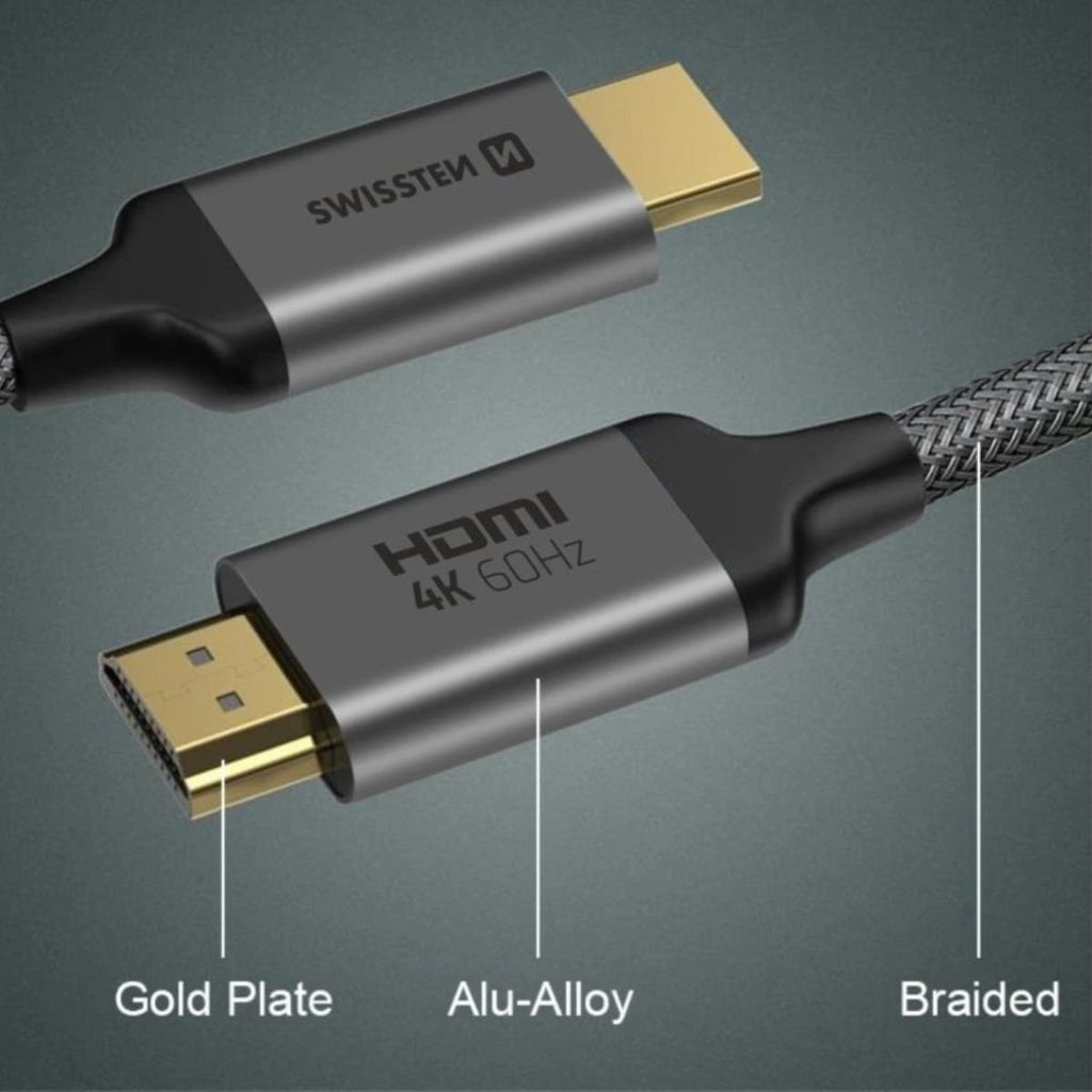 Swissten Καλώδιο HDMI 2.0 4K/60Hz Braided με Gold Plated Βύσματα 3m 75501103
