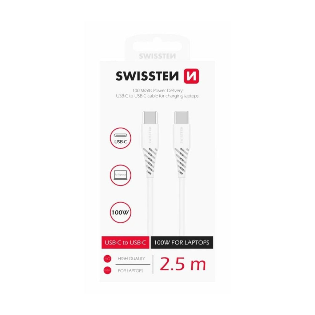 Swissten USB-C σε USB-C Power Delivery Καλώδιο 5A (100W) για Laptop 2.5m 71506530 Άσπρο