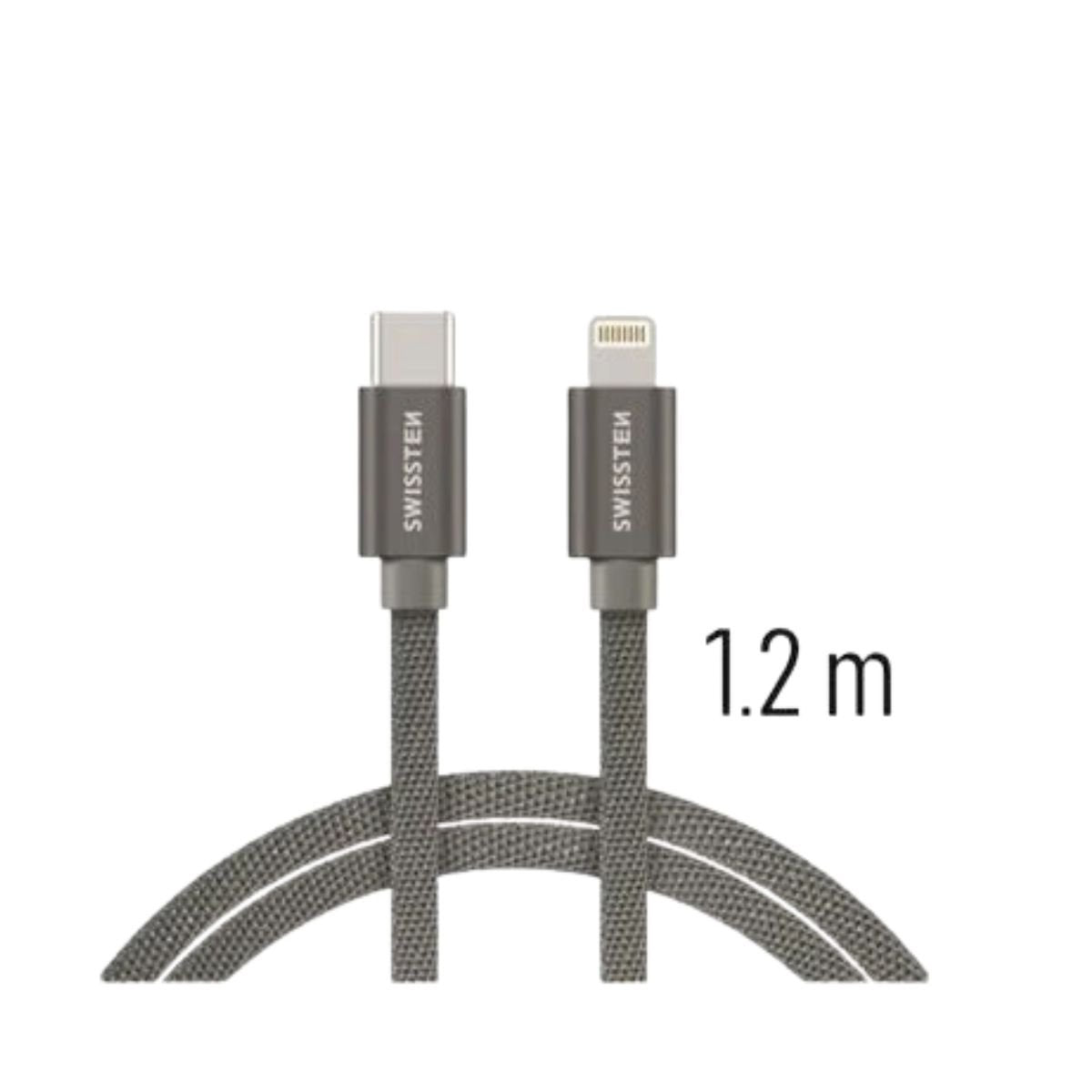 Swissten USB-C σε Lightning Braided Καλώδιο με Power Delivery (PD) 3A 1.2m 71525203 Γκρι