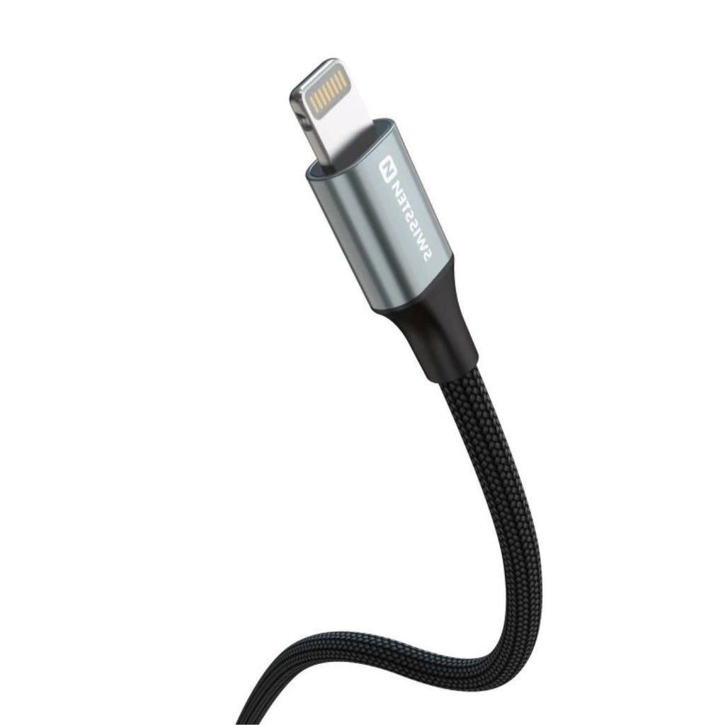 Swissten Braided Καλώδιο USB-C σε Lightning 3A (έως 30W) με Aluminum Shell 1.5m 71529203 Μαύρο