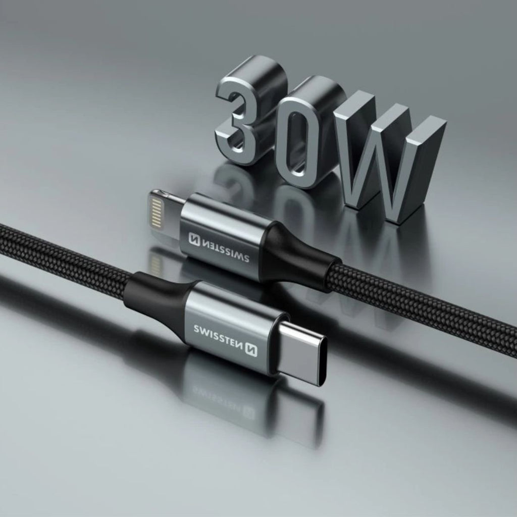 Swissten Braided Καλώδιο USB-C σε Lightning 3A (έως 30W) με Aluminum Shell 1.5m 71529203 Μαύρο
