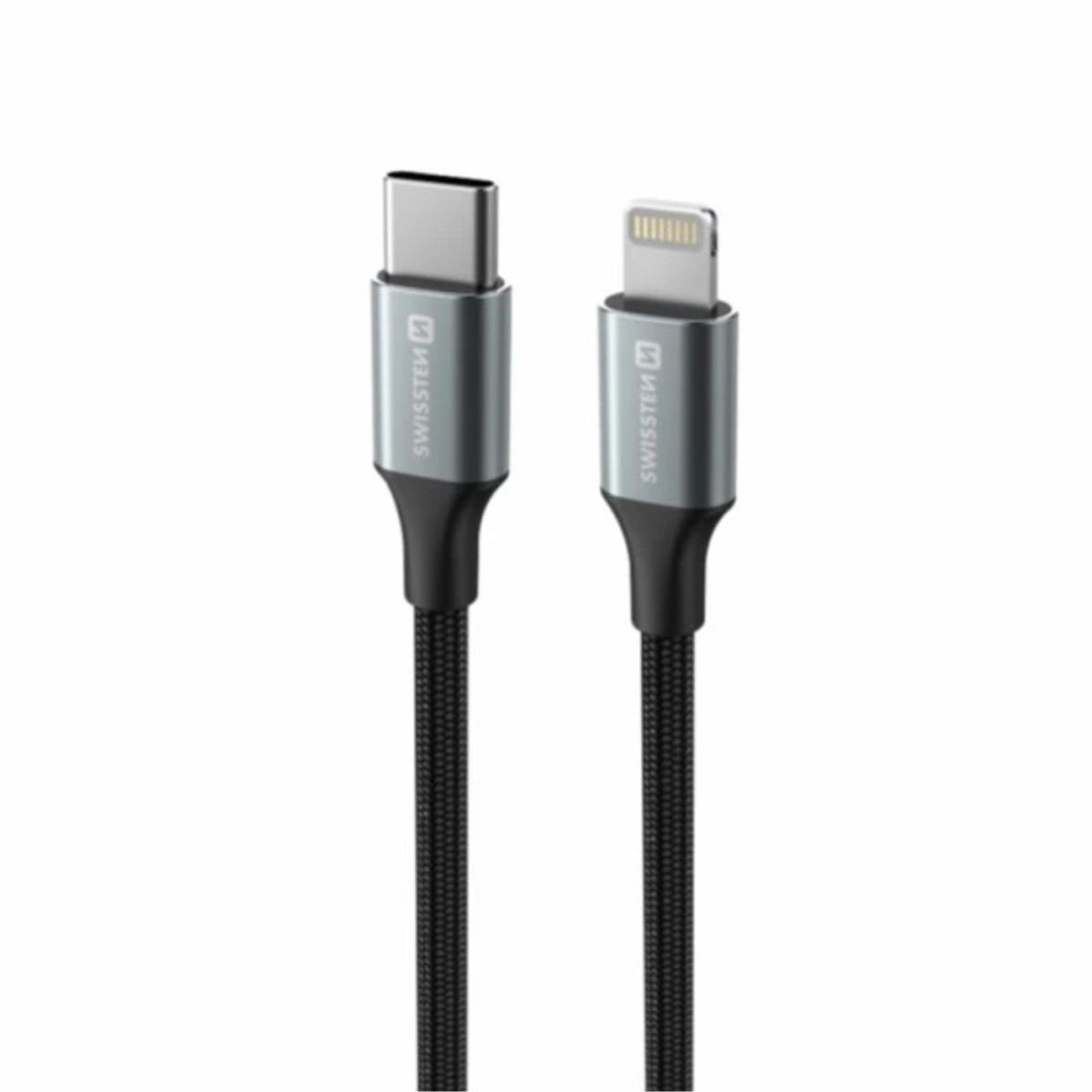 Swissten Braided Καλώδιο USB-C σε Lightning 3A (έως 30W) με Aluminum Shell 1.5m 71529203 Μαύρο