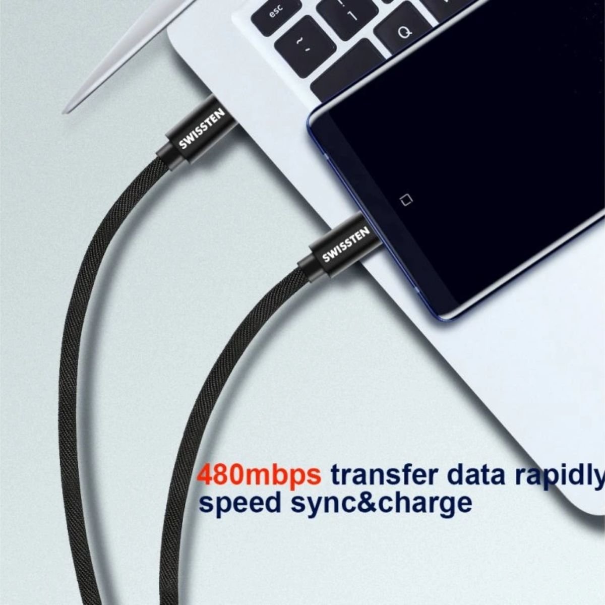 Swissten USB-C σε USB-C Braided Καλώδιο 3A με Ανοδιωμένο Αλουμίνιο 1.2m 71527201 Μαύρο