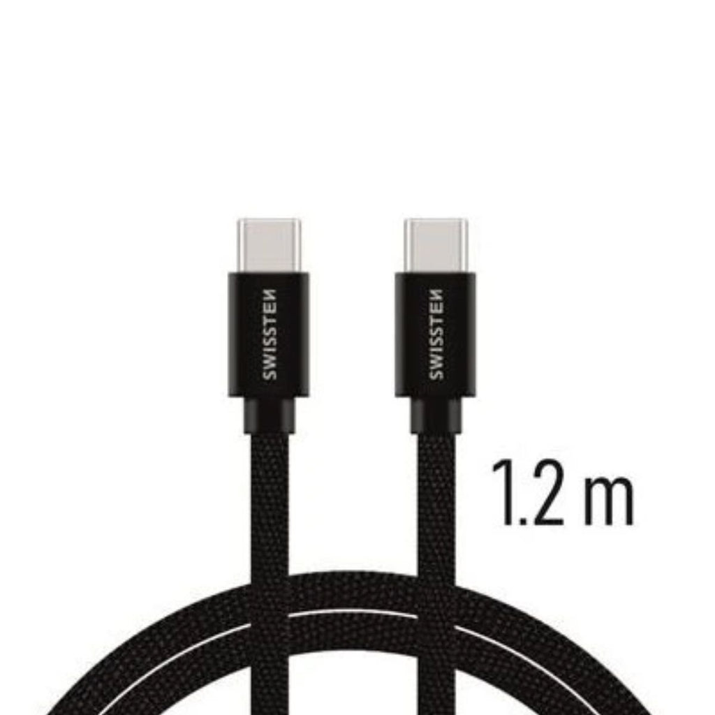 Swissten USB-C σε USB-C Braided Καλώδιο 3A με Ανοδιωμένο Αλουμίνιο 1.2m 71527201 Μαύρο